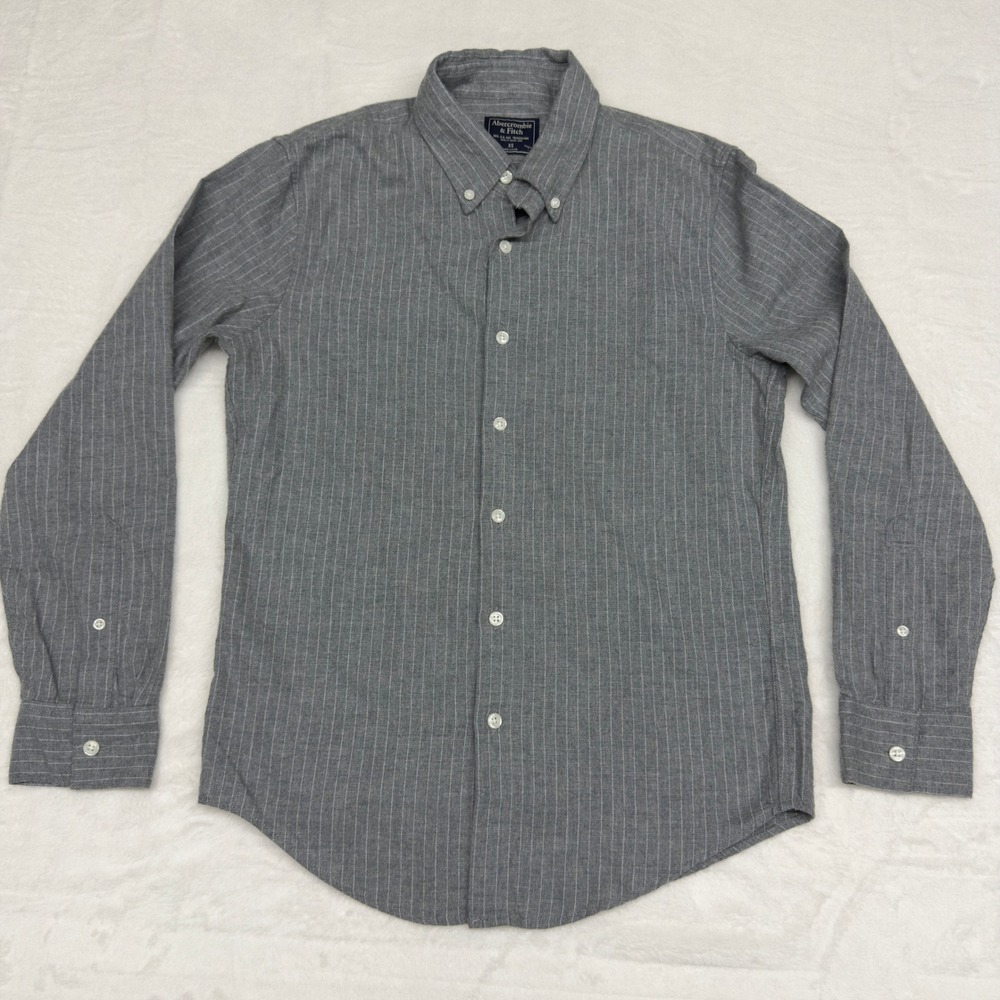 Abercrombie Fitch Shirt Mens XS Grey Pinstripe Cotton Flannel Button Down Preppy